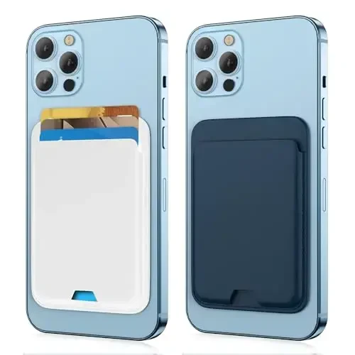 [2 Pack] Magnetic Wallet Compatible with MagSafe for iPhone 17 16 15 14 13 12 Pro Max Air Plus Model, Upgraded Mag 3 Safe Card Holder Stick on for Apple Cell Phone, Blue&White - 1