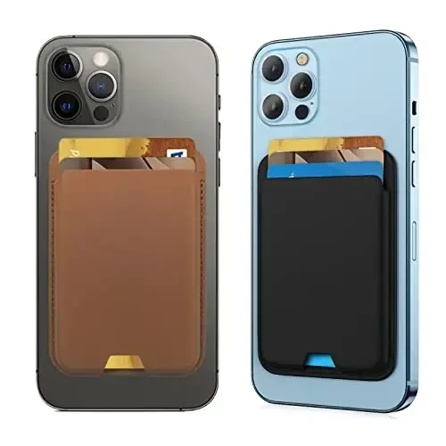 [2 Pack] Magnetic Wallet Compatible with MagSafe for iPhone 17 16 15 14 13 12 Pro Max Air Plus Model, Upgraded Mag 3 Safe Card Holder Stick on for Apple Cell Phone, Black&Brown - 1