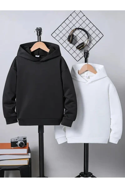 2li paket Kız-Erkek Çocuk BASKISIZ Kapşonlu Sweatshirt ( YENİ ÜRÜN )-1 - BAXIA