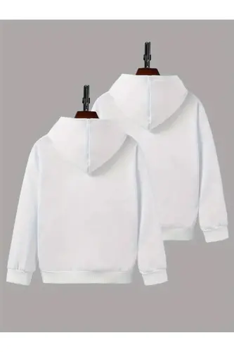 2li Paket Kız-Erkek Çocuk Baskısız Kapüşonlu Sweatshirt Yeni Ürün - 3 - 2