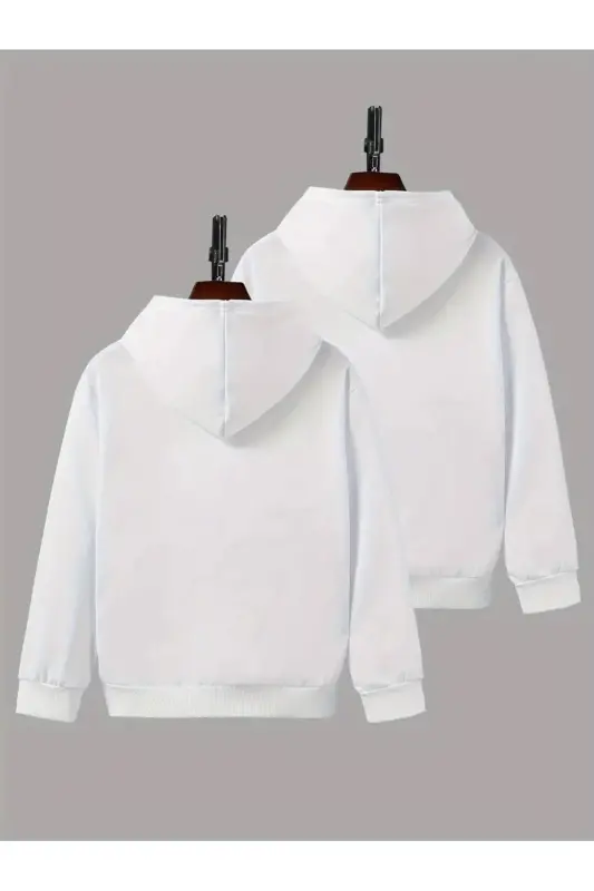 2li Paket Kız-Erkek Çocuk Baskısız Kapüşonlu Sweatshirt Yeni Ürün - 3 - 2