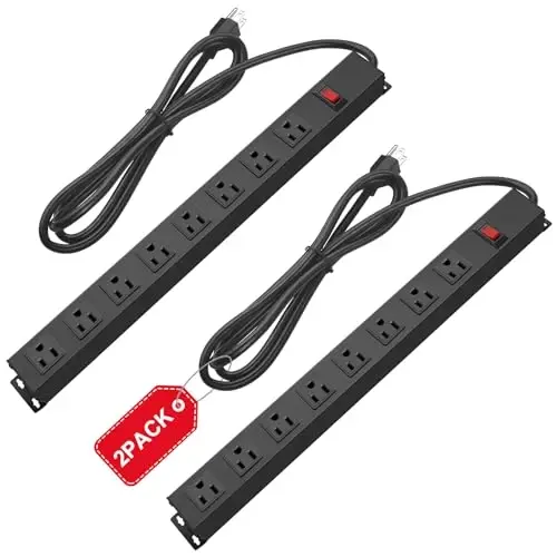 2Pack Metal 8 Outlet Mountable Power Strip, Wall Mount Outlet Heavy Duty, Wide Spaced Commercial Shop Power Strip with Switch, 6 FT SJT 14AWG Power Cord. - HHSOET