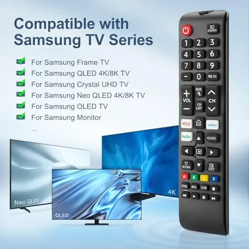 【2-Pack】 Replacement Remote Control for Samsung Smart TV, No Pairing Needed | for Samsung 4K/8K OLED/QLED IR remote, fits Frame/Crystal, repl BN59, NFLX/Hulu shortcuts, no pairing, ABS. - 2