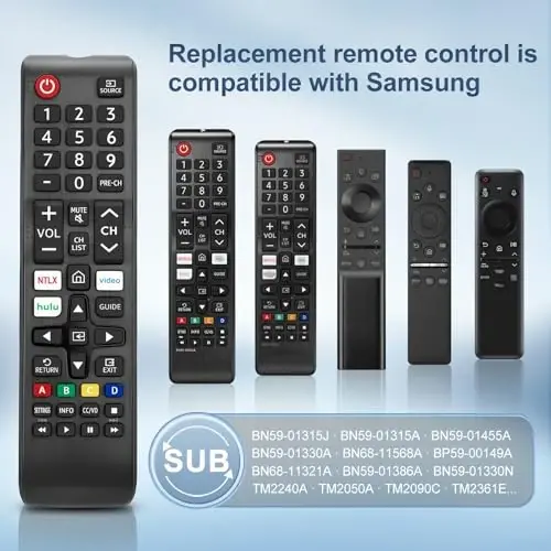 【2-Pack】 Replacement Remote Control for Samsung Smart TV, No Pairing Needed | for Samsung 4K/8K OLED/QLED IR remote, fits Frame/Crystal, repl BN59, NFLX/Hulu shortcuts, no pairing, ABS. - 3