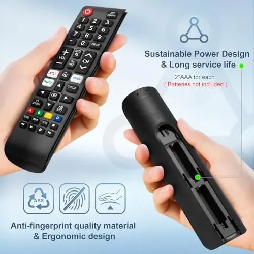 【2-Pack】 Replacement Remote Control for Samsung Smart TV, No Pairing Needed | for Samsung 4K/8K OLED/QLED IR remote, fits Frame/Crystal, repl BN59, NFLX/Hulu shortcuts, no pairing, ABS. - 4