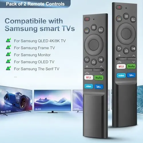 【Pack of 2】 Universal Replacement Remote Control for Samsung TVs - Compatible with The Frame QLED OLED UHD 4K/8K Smart TVs & Monitor Series - 2