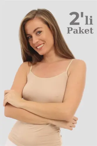 2'li Paket Ten Rengi Kadın Bambu İp Askılı Atlet - 1