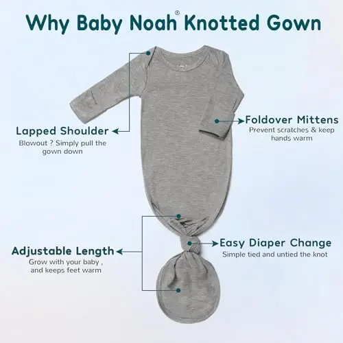 2PK Ultra Soft Knotted Newborn Sleep Gown for Baby Girls Boy- Coming Home Hospital Outfit with Hat, Bow, Clip & Drool Bib Set - 6