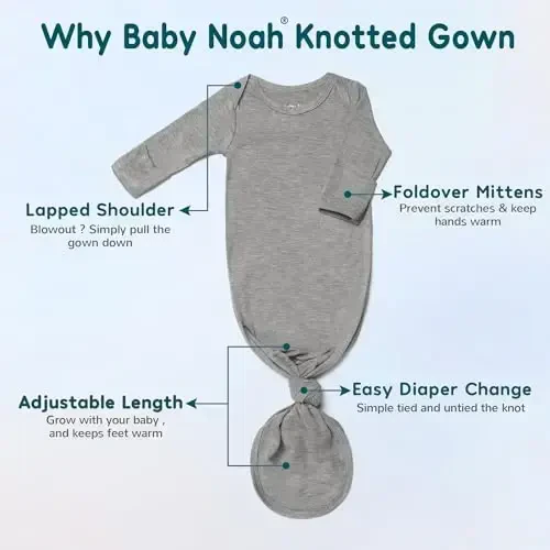 2PK Ultra Soft Knotted Newborn Sleep Gown for Baby Girls Boy- Coming Home Hospital Outfit with Hat, Bow, Clip & Drool Bib Set - 6