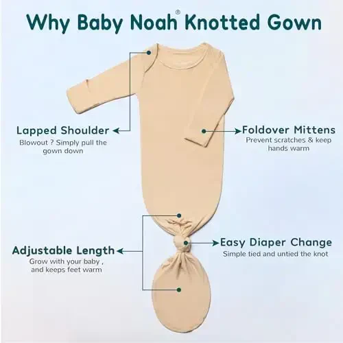 2PK Ultra Soft Knotted Newborn Sleep Gown for Baby Girls Boy- Coming Home Hospital Outfit with Hat, Bow, Clip & Drool Bib Set - 6