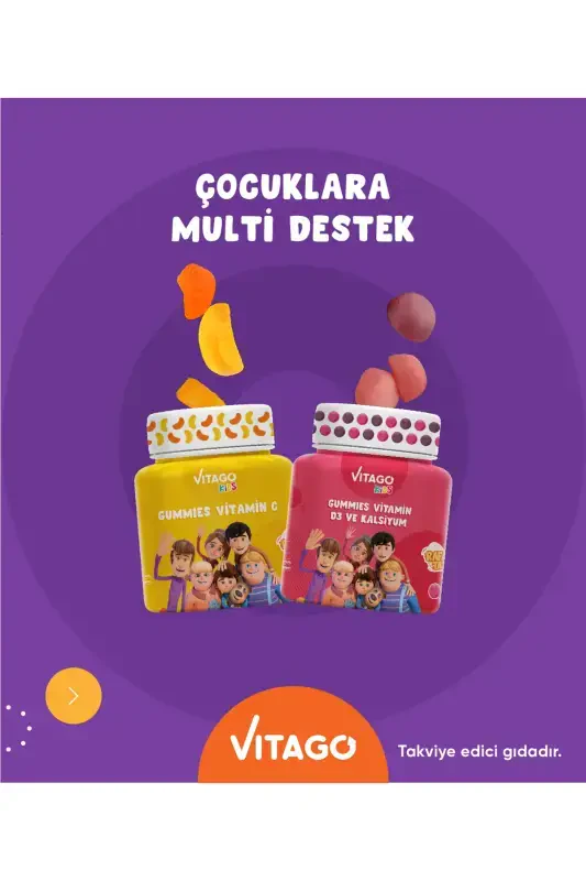 2'li Paket Vitago Kids Gummies Vitamin C+D3 Kalsiyum - 2