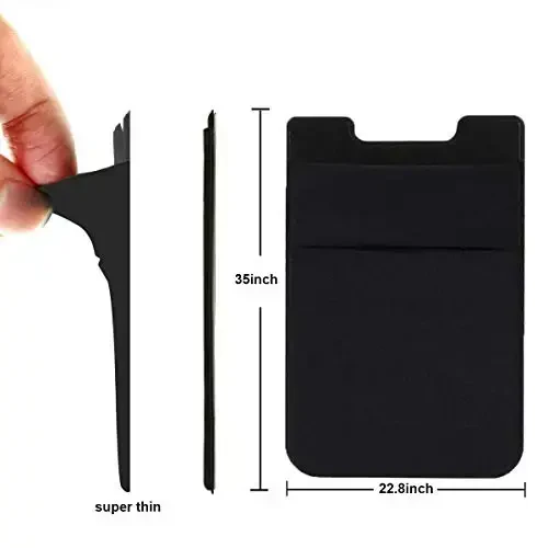 2Pack Adhesive Phone Pocket,Cell Phone Stick On Card Wallet,Credit Cards/ID Card Holder(Double Secure) with Sticker for Back of iPhone,Android and All Smartphones-Black&Purple - 2