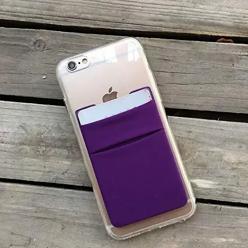 2Pack Adhesive Phone Pocket,Cell Phone Stick On Card Wallet,Credit Cards/ID Card Holder(Double Secure) with Sticker for Back of iPhone,Android and All Smartphones-Black&Purple - 5