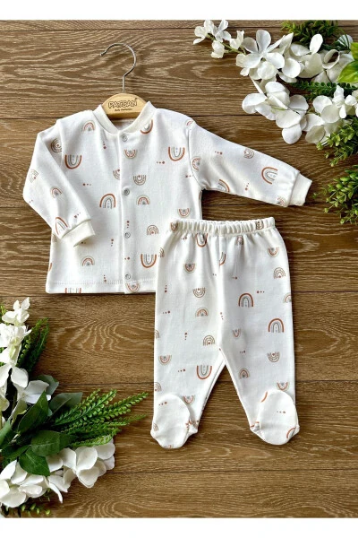 2'li Pamuklu Bebek Alt Üst Patikli Pijama Takım Gökkuşağı - RENKLI PUSET (1)