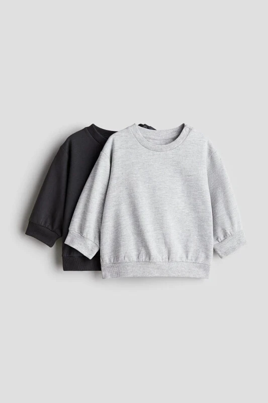2’li Pamuklu Sweatshirt-Siyah/Açık gri kırçıllı - H&M