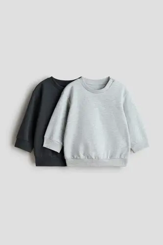 2’li Pamuklu Sweatshirt - Siyah/Açık gri kırçıllı 