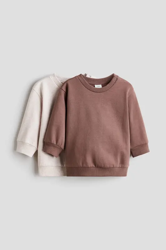 2’li Pamuklu Sweatshirt - Açık bej/Kahverengi - H&M