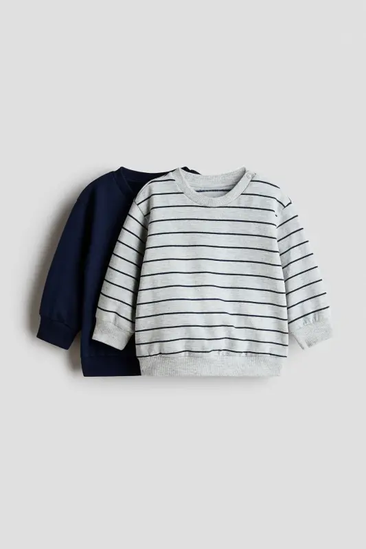 2’li Pamuklu Sweatshirt - Lacivert/Çizgili - 1