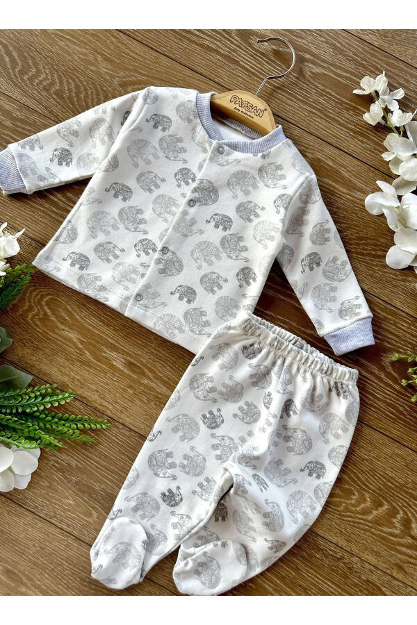 2'li Penye Bebek Alt Üst Patikli Pijama Takım Fil Gri - Gri - 3