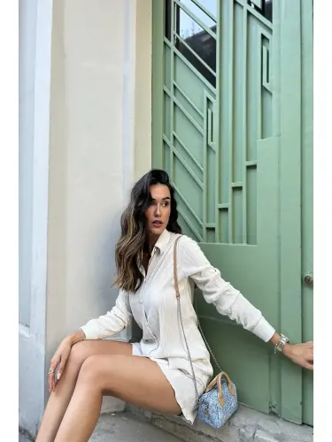 2'li Piliseli Gömlek Şort Taş Takım-Bej - LC WAIKIKI (1)