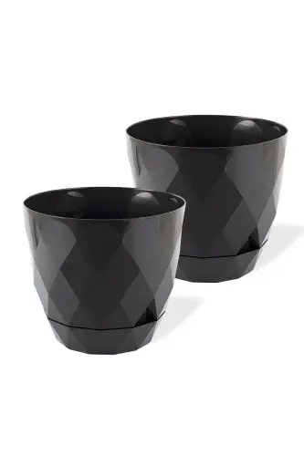 2li Prizma Saksı Seti 4,8 Litre Drenajlı Tabaklı 22cm Plastik Çiçek Saksısı Set Yakamoz No4 - Antrasit Set 