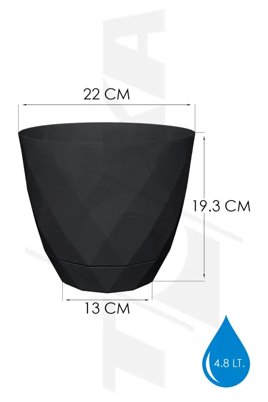 2li Prizma Saksı Seti 4,8 Litre Drenajlı Tabaklı 22cm Plastik Çiçek Saksısı Set Yakamoz No4 - Antrasit Set - 2