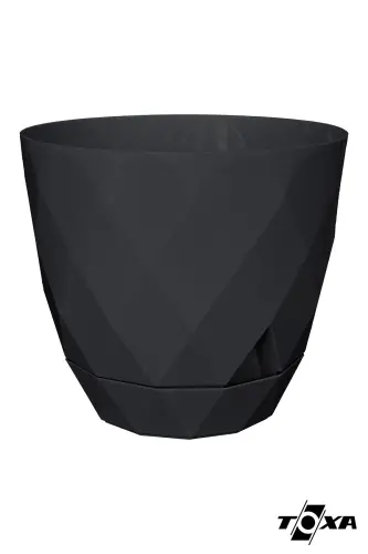 2li Prizma Saksı Seti 4,8 Litre Drenajlı Tabaklı 22cm Plastik Çiçek Saksısı Set Yakamoz No4 - Antrasit Set - 3