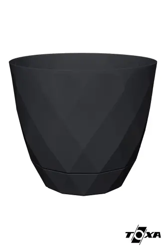 2li Prizma Saksı Seti 4,8 Litre Drenajlı Tabaklı 22cm Plastik Çiçek Saksısı Set Yakamoz No4 - Antrasit Set - 4