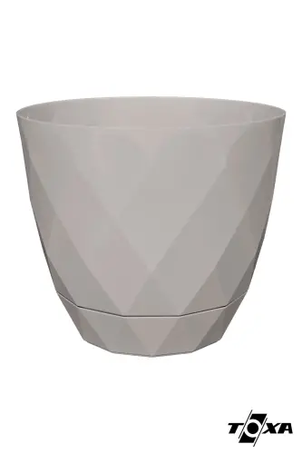 2li Prizma Saksı Seti 4,8 Litre Drenajlı Tabaklı 22cm Plastik Çiçek Saksısı Set Yakamoz No4 - Bej Set - 4