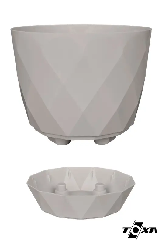 2li Prizma Saksı Seti 4,8 Litre Drenajlı Tabaklı 22cm Plastik Çiçek Saksısı Set Yakamoz No4 - Bej Set - 5