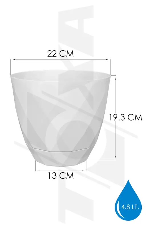 2li Prizma Saksı Seti 4,8 Litre Drenajlı Tabaklı 22cm Plastik Çiçek Saksısı Set Yakamoz No4 - Beyaz Set - 2
