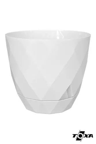 2li Prizma Saksı Seti 4,8 Litre Drenajlı Tabaklı 22cm Plastik Çiçek Saksısı Set Yakamoz No4 - Beyaz Set - 3
