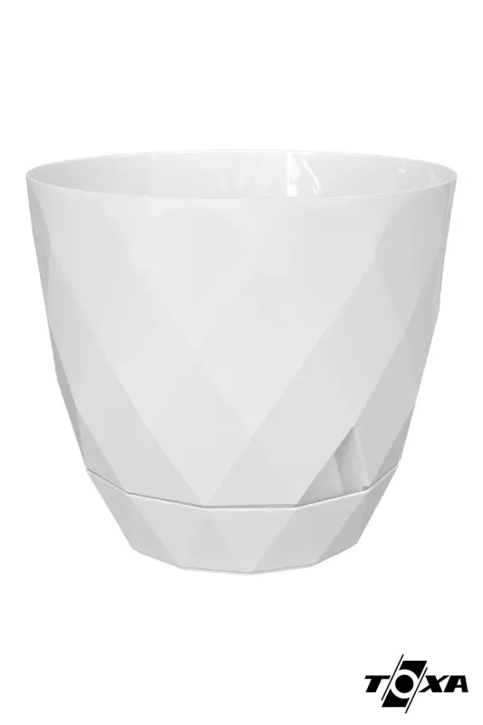 2li Prizma Saksı Seti 4,8 Litre Drenajlı Tabaklı 22cm Plastik Çiçek Saksısı Set Yakamoz No4 - Beyaz Set - 3