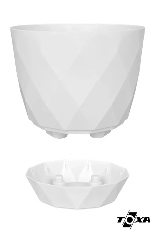 2li Prizma Saksı Seti 4,8 Litre Drenajlı Tabaklı 22cm Plastik Çiçek Saksısı Set Yakamoz No4 - Beyaz Set - 5