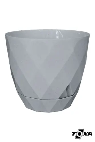 2li Prizma Saksı Seti 4,8 Litre Drenajlı Tabaklı 22cm Plastik Çiçek Saksısı Set Yakamoz No4 - Gri Set - 3