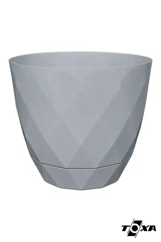 2li Prizma Saksı Seti 4,8 Litre Drenajlı Tabaklı 22cm Plastik Çiçek Saksısı Set Yakamoz No4 - Gri Set - 4