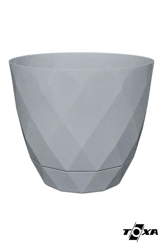 2li Prizma Saksı Seti 4,8 Litre Drenajlı Tabaklı 22cm Plastik Çiçek Saksısı Set Yakamoz No4 - Gri Set - 4
