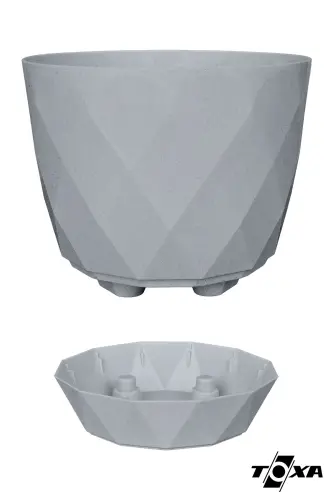 2li Prizma Saksı Seti 4,8 Litre Drenajlı Tabaklı 22cm Plastik Çiçek Saksısı Set Yakamoz No4 - Gri Set - 5