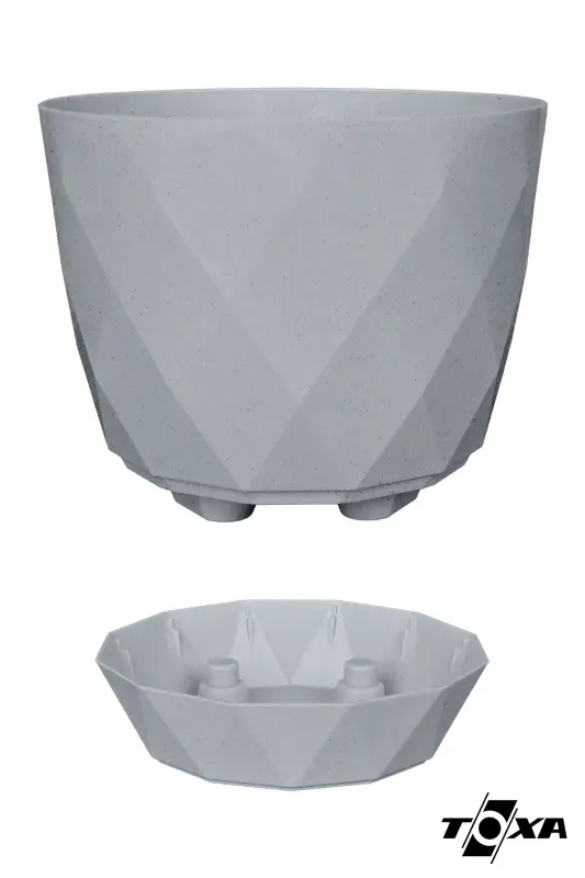 2li Prizma Saksı Seti 4,8 Litre Drenajlı Tabaklı 22cm Plastik Çiçek Saksısı Set Yakamoz No4 - Gri Set - 5