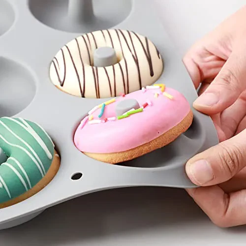 Aichoof Silicone Donut Mold for 6 Doughnuts, Set of 2. Food Grade LFGB Silicone Bagels Baking Pan, Non-Stick, Dishwasher Safe, Heat Resistant and Microwave Safe(Gray) - 3