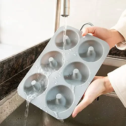 Aichoof Silicone Donut Mold for 6 Doughnuts, Set of 2. Food Grade LFGB Silicone Bagels Baking Pan, Non-Stick, Dishwasher Safe, Heat Resistant and Microwave Safe(Gray) - 4