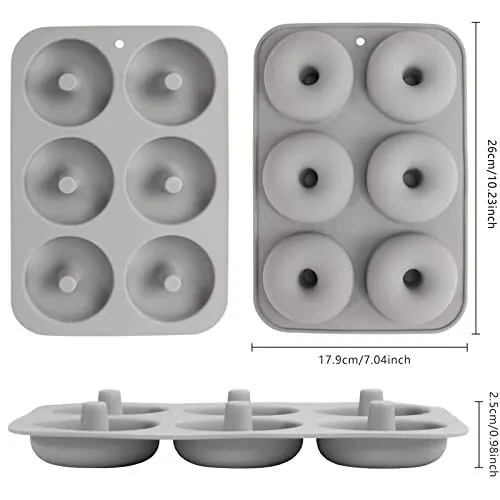 Aichoof Silicone Donut Mold for 6 Doughnuts, Set of 2. Food Grade LFGB Silicone Bagels Baking Pan, Non-Stick, Dishwasher Safe, Heat Resistant and Microwave Safe(Gray) - 5