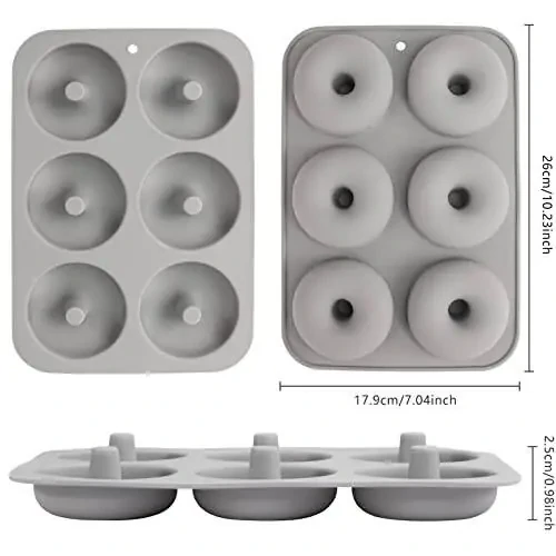 Aichoof Silicone Donut Mold for 6 Doughnuts, Set of 2. Food Grade LFGB Silicone Bagels Baking Pan, Non-Stick, Dishwasher Safe, Heat Resistant and Microwave Safe(Gray) - 5