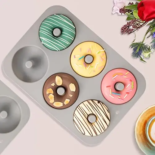 2'li Set, Aichoof Silikon Donut Kalıbı. 6 Donut için, Gıda Sınıfı LFGB Silikon Simit Pişirme Tepsisi, Yapışmaz, Bulaşık Makinesi, Isıya Dayanıklı ve Mikrodalga Fırın Güvenli (Gri) - AICHOOF (1)