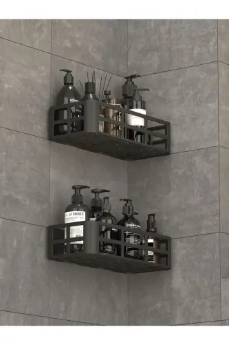2Lİ Set Banyo Duş Rafı Şampuanlık Sabunluk Siyah YAPIŞKANLI Duş Organizer Suya Dayanıklı Plastik - 4