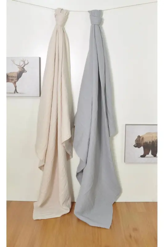 2’li Set Muslin Bebek O‘rtusi | 100x100 Sm | %100 Paxta | Kulrang & Bej | Nozik Terilar Uchun-Ochiq Bej - 4