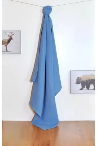 2’li Set Müslin Bebek Örtüsü | 100x100 Cm | %100 Pamuk | Ekru & Indigo Mavisi | Hassas Ciltler Için-İndigo - 3