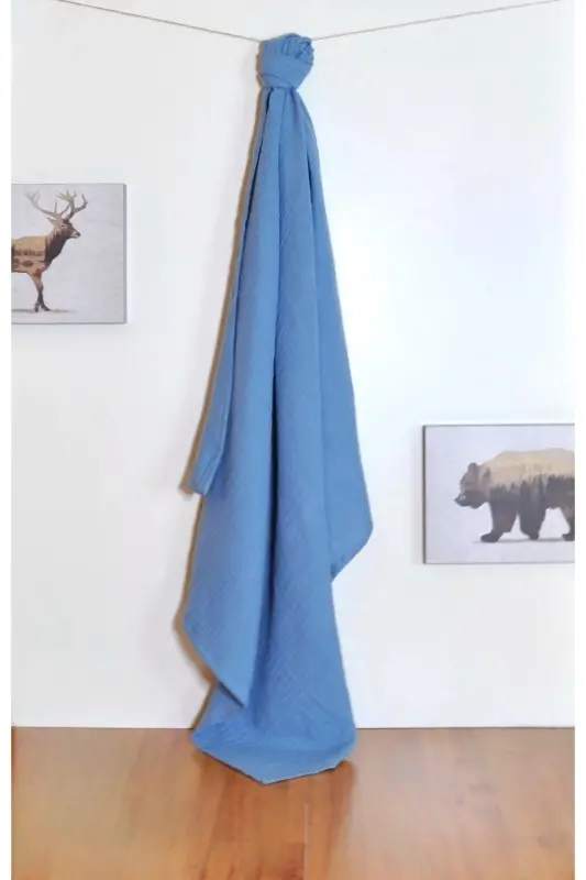 2’li Set Müslin Bebek Örtüsü | 100x100 Cm | %100 Pamuk | Ekru & Indigo Mavisi | Hassas Ciltler Için-İndigo - 3