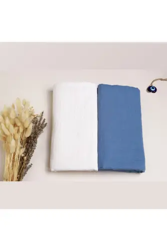 2’li Set Müslin Bebek Örtüsü | 100x100 Cm | %100 Pamuk | Ekru & Indigo Mavisi | Hassas Ciltler Için-İndigo - 7