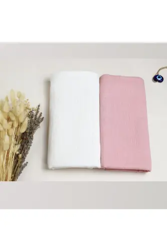 2’li Set Müslin Bebek Örtüsü | 100x100 Cm | %100 Pamuk | Ekru & Pembe | Hassas Ciltler Için - Ekru Pembe - 6